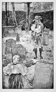 Élet Új-Angliában a 17. században - A sírásó (litho) alkotó: School American