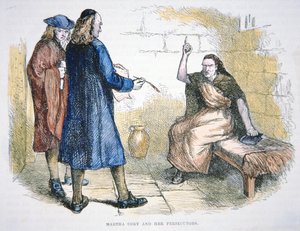 Martha Coreyt boszorkánysággal vádolják az 1692-es salemi boszorkányperek során (színes litó)