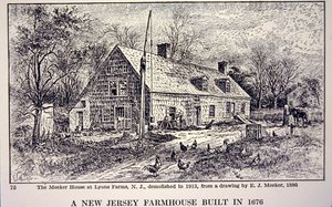 New Jersey-i parasztház 1676-ban épült, E. J. Meeker (litho) 1886-os rajza alapján alkotó: School American