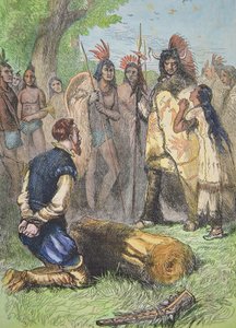 Pocahontas megmenti John Smith életét (színes metszet)