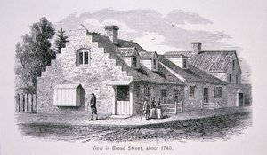 Kilátás a Broad Streetre, New York City, 1740 körül (litho) alkotó: School American