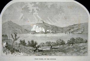 West Point, a kulcsfontosságú erőd, amelyet Benedict Arnold tervezett átadni a briteknek a függetlenségi háború alatt (litho) alkotó: School American