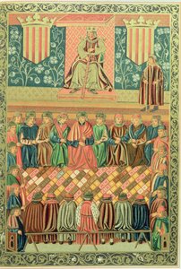 I. Jakab király, a Hódító, aki 1242 márciusában a Lleidai Cortes felett elnökölt, a „Constitucions de Catalunya” kéziratából alkotó: School Catalan