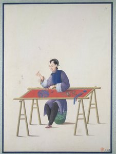 Egy nő hímz, 1800 körül (akvarell, papír) alkotó: School Chinese