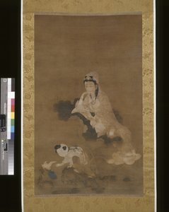 Avalokitesvara (Guanyin) Lotuson (tinta és szín selyemen) alkotó: School Chinese
