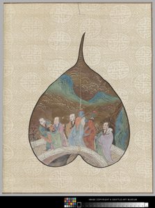 Bodhi levél Luohan festménnyel (tintával és színnel a levélen) alkotó: School Chinese
