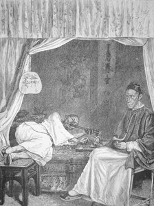 Kínai ópiumfüstölők, metszet 1875-ből (litho) alkotó: School Chinese