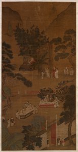 Elegáns összejövetel a Western Gardenben, 1600 körül (tinta és szín selyemen) alkotó: School Chinese