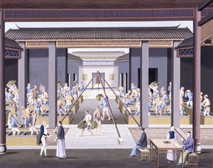 Pounding the Tea, 1800 körül (gouache rajzok nehéz natív papíron) alkotó: School Chinese