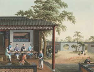 Teakészítés, 1820 körül (testfesték és aranyfesték selyemre, papírra fektetve) alkotó: School Chinese