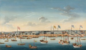 The Hongs at Canton, 1780 körül (olaj, vászon) alkotó: School Chinese