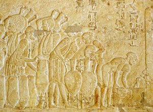 Ókori Egyiptom, Falfaragás, Petosiris sírja, ie 300, Tunael Gebel, A bor begyűjtése és palackozása (fotó) alkotó: School Egyptian