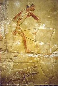 Ókori Egyiptom, falfestmény, Mastaba/Tomb of Idout, Szakkara, 6. dinasztia, halászat csapdahálóval, víziló (fotó) alkotó: School Egyptian