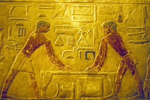 Ókori Egyiptom, falfestés, Mastaba/Ti sírja, 5. dinasztia, Szakkara, fát csiszoló munkások (fotó) alkotó: School Egyptian