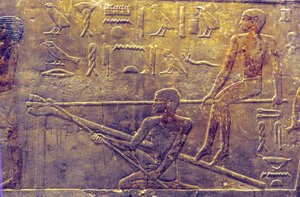 Ókori Egyiptom, Falfaragás/festészet, Mastaba/Ti sírja, Szakkara, 5. dinasztia, Hajóépítés (fénykép) alkotó: School Egyptian