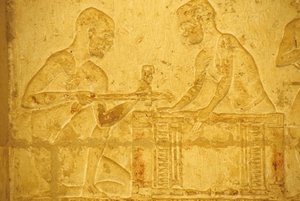 Ókori Egyiptom, falfestés, Petosiris sírja, Tuna el Gebel, Kr. e. 300, Ácsok munka közben (fotó) alkotó: School Egyptian