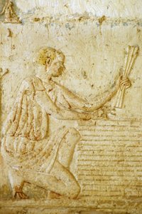 Ókori Egyiptom, falfestmény, Petosiris sírja, Tuna el Gebel, Kr. e. 300, A len betakarítása (fotó) alkotó: School Egyptian