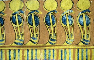 Ókori Egyiptom, falfestmény, Uraeus kígyók őrzik Ozirisz szentélyét, Sennedjem sírja, Théba, Deir el Medna alkotó: School Egyptian