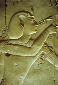 Ókori Egyiptom, Falfestés/faragás, I. Seti életet kap, az ankh jelképezi, I. Seti temploma, Abydos alkotó: School Egyptian