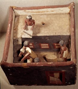 Egyiptomi antikvitás: padlásmodell a gabona árát rögzítő írnokokkal. Festett fából készült. 12. dinasztia, Középbirodalom (Kr. e. 2033-1710). Assiuttól. Homályos. 0,32x0,44 m. Louvre Múzeum, Párizs alkotó: School Egyptian