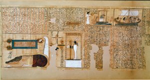 Egyiptomi antiquitis: a Halottak könyvének töredéke, Nebqed papirusza. A lelkek súlyát ábrázoló részlet. 18. dinasztia. Kr.e. 1400-1350. Párizs, Louvre Múzeum alkotó: School Egyptian