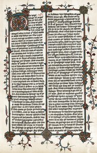 Egy oldal másolata Szent Márk evangéliumából, a Biblia Wycliffe által 1400 körül készített angol nyelvű fordításából (nyomtatás). alkotó: School English