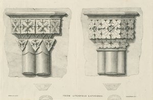 Lichfield katedrális belseje – faragott lombozat: litográfia, és [?XIX. század] (nyomtatott) alkotó: School English