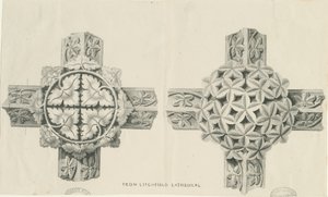 Lichfield katedrális belseje – faragott lombozat: litográfia, és [?XIX. század] (nyomtatott) alkotó: School English
