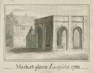 Lichfield - Market Place: szépia mosó rajz alkotó: School English