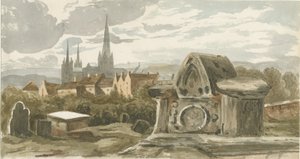 Lichfield - Régi sír a Szent Mihály templomkertben: akvarell festmény, nd [?19. század] (festmény) alkotó: School English
