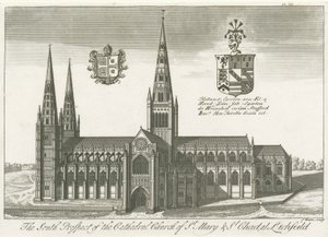 Lichfield katedrális – Déli nézet: metszet, és [?18. század eleje] (nyomtatott) alkotó: School English