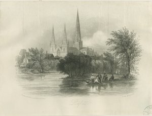 Lichfield katedrális – délnyugati nézet: metszet (matricás), nd [c 1842] (nyomtatás) alkotó: School English