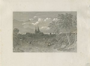 Lichfield katedrális – West View (távoli): metszet, és [?18. század] (nyomtatott) alkotó: School English