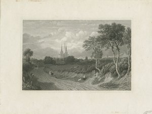 Lichfield katedrális – West View (távoli): metszet, és [?18. század] (nyomtatott) alkotó: School English