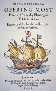 1609-ben kiadott füzet, amely a telepeseket arra buzdítja, hogy menjenek Virginiába Amerikába (színes litho) alkotó: School English
