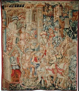 Titus Vespasianus császár (i.sz. 9-79) megparancsolja fiának, Titust (i.sz. 38-91), hogy térjen vissza Jeruzsálembe (szőnyeg)