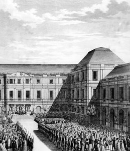 I. Bonaparte Napóleon (1769-1821) lakomája a párizsi Direktori Nemzeti Palotában (Luxemburgi Palota) a Campo Formio kereskedése után 1797. december 10-én, VI. 20-án, pénteken. Párizs, a Forradalomtörténeti Intézet könyvtára alkotó: School French