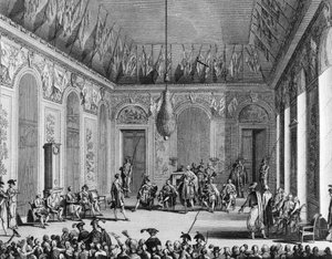 Francia forradalom: A végrehajtó testület meghallgatása, végrehajtó hatalommal megbízott politikai rezsim, 30 Brumaire An IV (1795. november 21.). Párizs, a Forradalomtörténeti Intézet könyvtára alkotó: School French