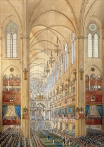 A Notre Dame de Paris katedrális belseje I. Napóleon (1769-1821) szentsége idején, 1804.02.12. Akvarell 1804 körül. Ile d