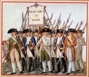 Nemzeti Gárda az „Élj szabadon vagy halj” zászlóval alkotó: School French