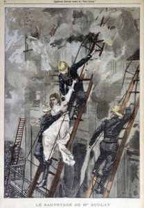 Mrs. Duplay megmentése a tűzoltók által - a "Le Petit Parisien" című filmben, n.d. alkotó: School French