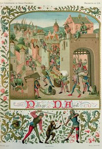 Aalst és Grammont zsákja Gent lakosaitól 1380-ban, a „Chroniques” kéziratából, Jean de Froissart (kb. 1337-kb. 1405) (fakszimile kiadás) alkotó: School French