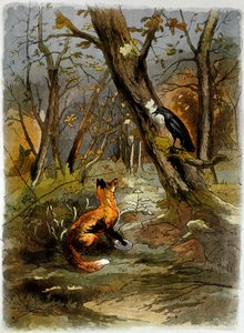 A holló és a róka, La Fontaine meséiből (nyomtatás) alkotó: School French