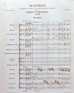 Robert Schumann német zeneszerző "Manfred" (opusz 115) megnyitójának kotta (nyomtatott) alkotó: School German
