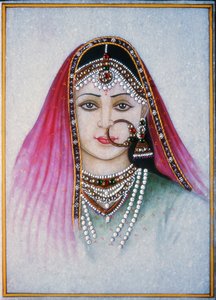 Egy rádzsasztáni hölgy (gouache és akvarell, márványlapra) alkotó: School Indian