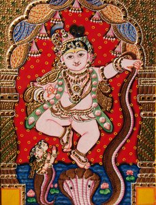 Dombornyomott Lord Bal Krishna Tanjore festmény alkotó: School Indian