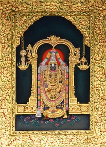Isten Tirupati Balaji miniatűr Panting papíron arany dombornyomással alkotó: School Indian