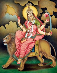 Durga istennő miniatűr festmény papírra alkotó: School Indian