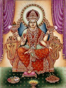 Lakshmi Istennő miniatűr festmény elefántcsontra alkotó: School Indian