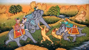 Vadászat Tigrisek a miniatűr festmény papíron alkotó: School Indian